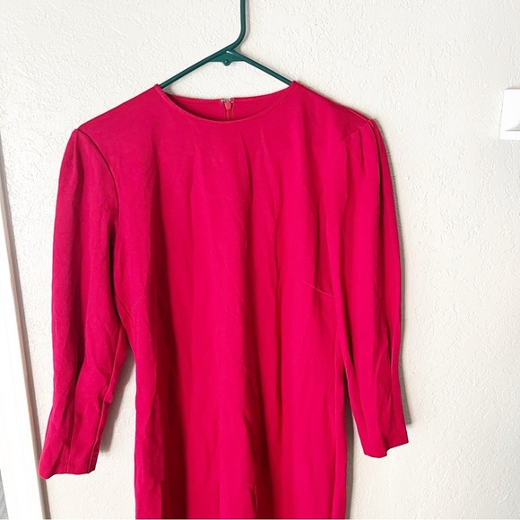 J. McLaughlin Dress Women's Large Ezra Red Stretch Ponte Puff Sleeve Christmas - Picture 4 of 11